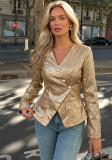 Women Irregular V‑Neck Long Sleeve Blazer