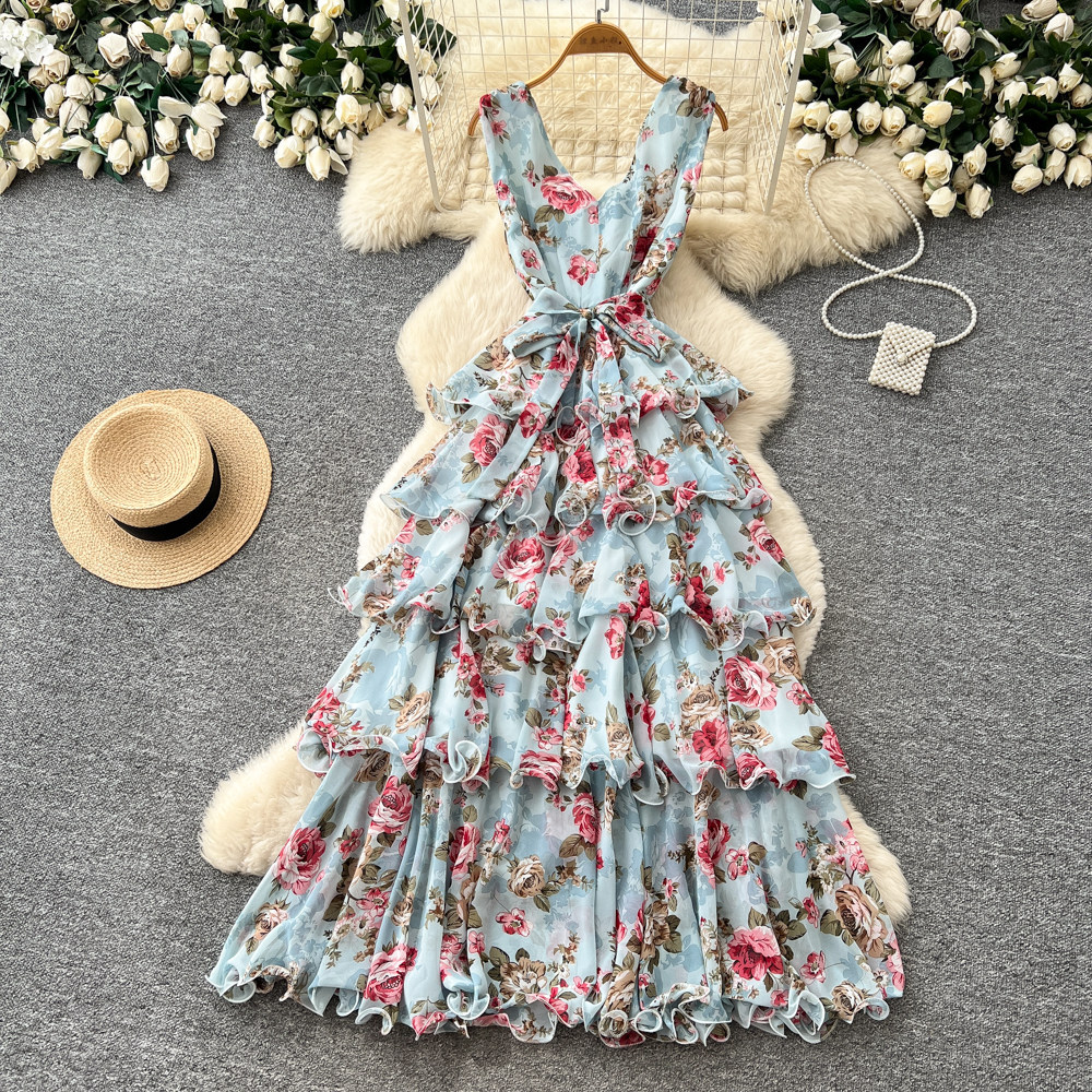 Floral Sleeveless V-Neck Maxi Dress for Summer