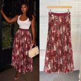Women Summer Printed Pleated Midi Skirt