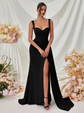Women Sexy Slit Spaghetti Strap Bodycon Maxi Dress