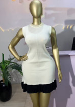 Women Summer Beaded Round Neck Sleeveless Color‑Block Knit French‑Style Dress Women Summer Beaded Round Neck Sleeveless Color‑Block Knit French‑Style Dress