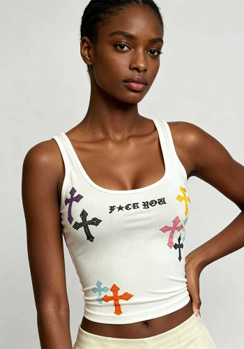 Women Summer Sleeveless Printed Crop Tee