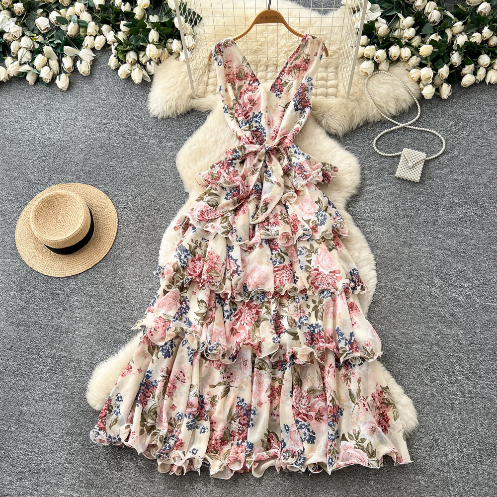 Floral Sleeveless V-Neck Maxi Dress for Summer
