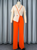 Women Autumn Turndown Collar Patchwork Color Block Jumpsuit