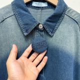 Women Autumn Winter Turndown Collar Big Button Gradient Wash Long Sleeve Denim Shirt
