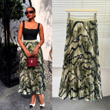 Women Summer Printed Pleated Midi Skirt
