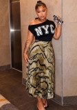 Women Summer Printed Pleated Midi Skirt