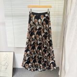 Women Summer Printed Pleated Midi Skirt