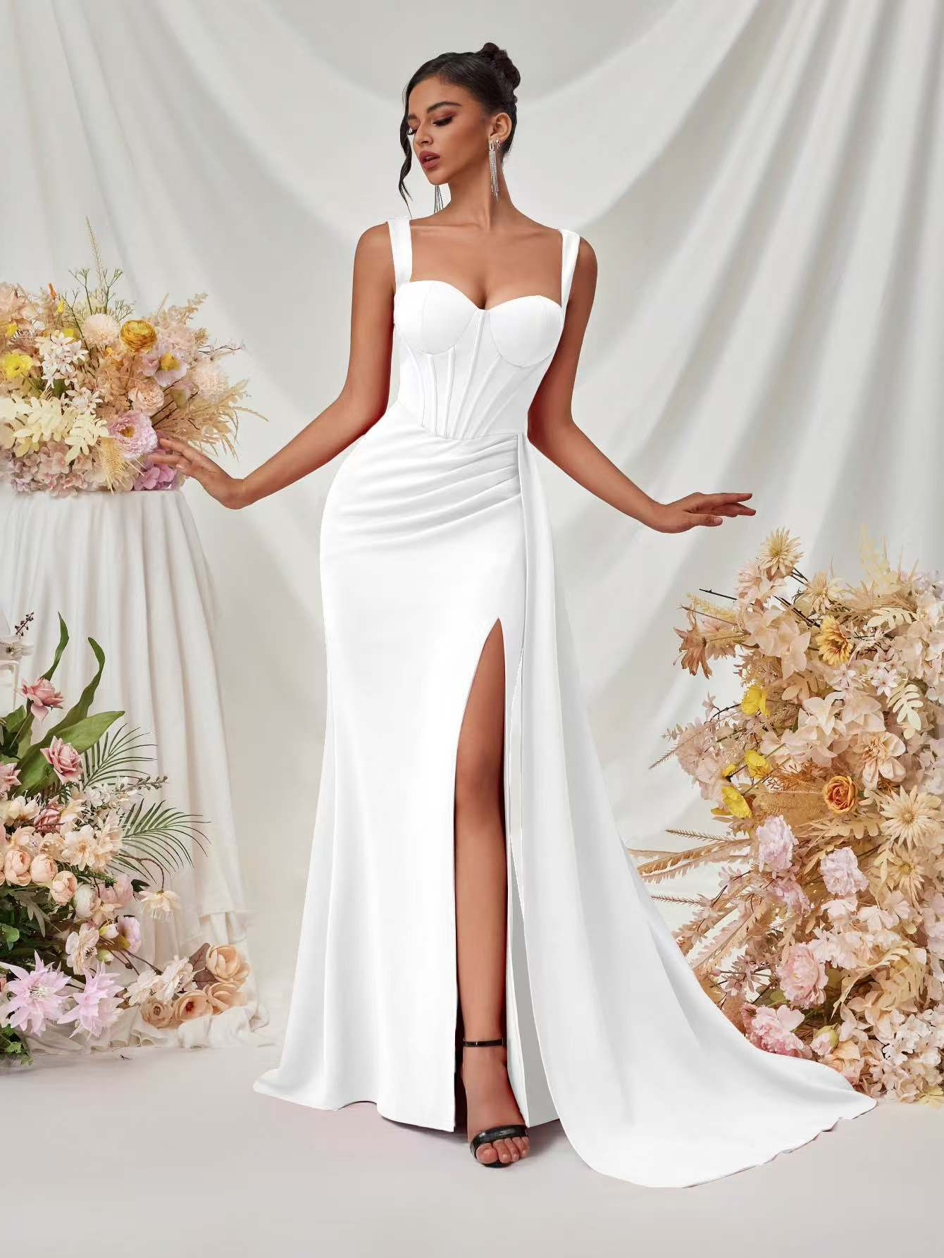 Slit Spaghetti Strap Bodycon Maxi Dress for Clubwear