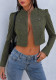 Women American Casual Army‑Green Denim Jacket