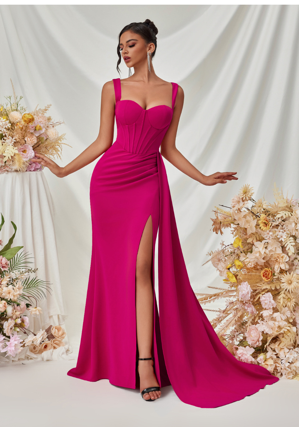 Slit Spaghetti Strap Bodycon Maxi Dress for Clubwear