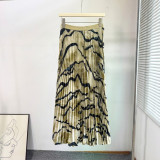 Women Summer Printed Pleated Midi Skirt