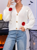 Women Halloween Pumpkin Hand‑Knitted Autumn Winter Casual Knit Sweater
