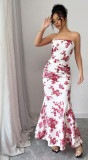Women Sexy Printed Strapless Backless Mermaid Dress