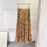 Women Summer Printed Pleated Midi Skirt