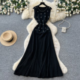 Women French Sleeveless Beaded Knit Summer Maxi Dress