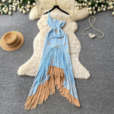 Women Holidays Slash‑Shoulder Spaghetti Strap Gradient Irregular Mermaid Hem Summer Dress