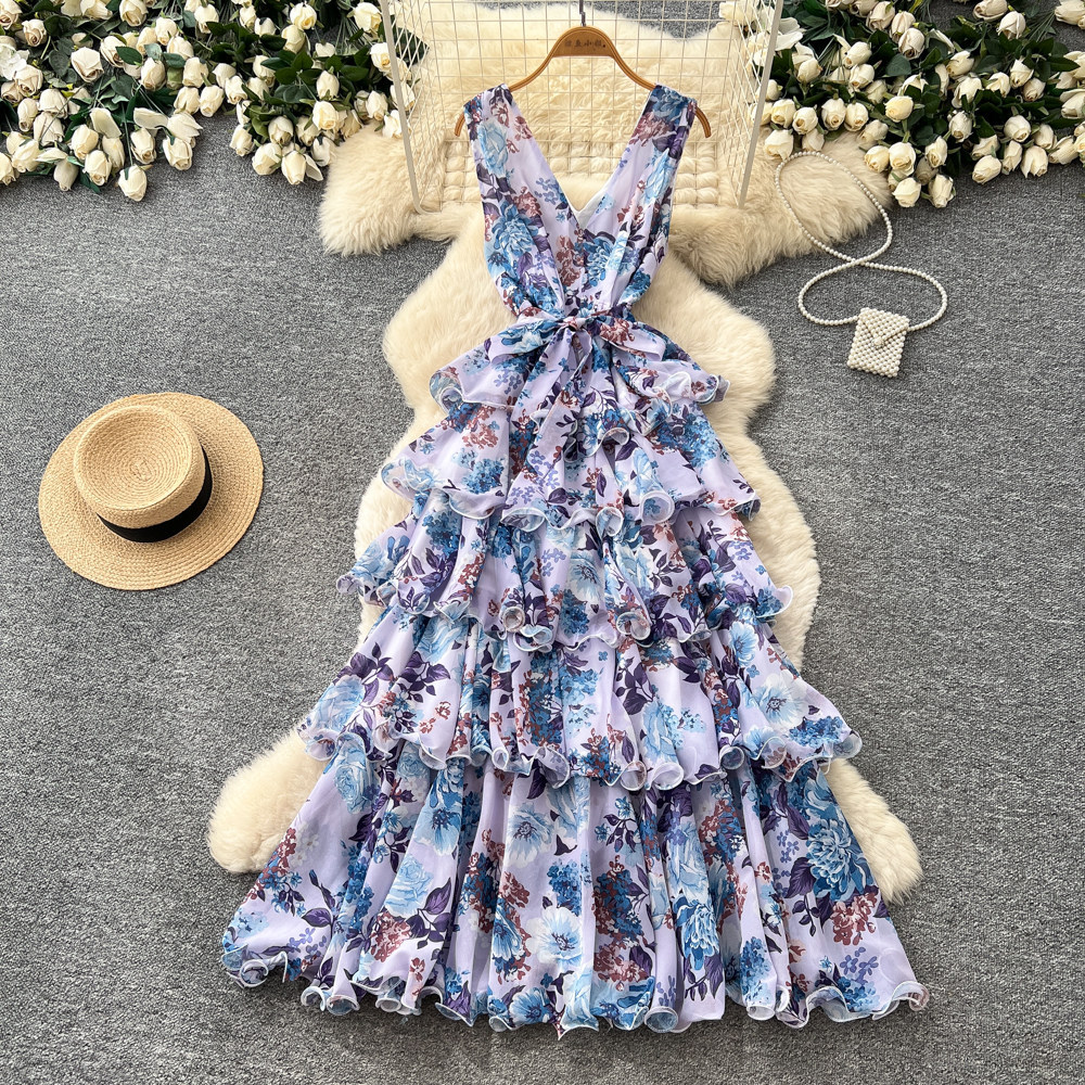 Floral Sleeveless V-Neck Maxi Dress for Summer