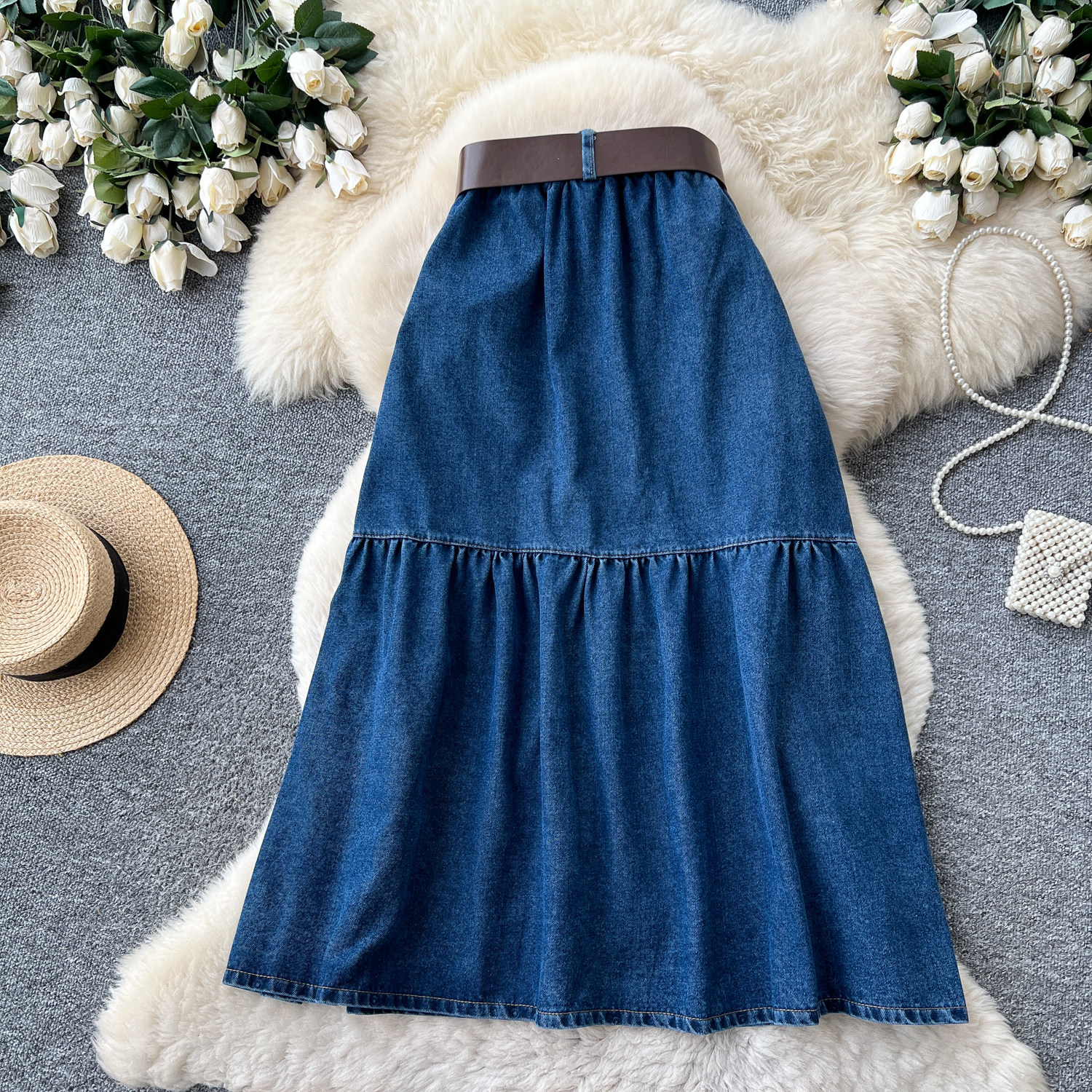 Slit Denim Skirt for Summer Casual Wear