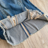 Women Summer Raw‑Edge Ripped Mermaid Denim Skirt