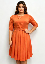Women Casual Round Neck Three‑Quarter Sleeve Maxi Dress