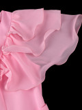 Women Summer Ruffle Sleeve Rhinestone Mermaid Party Bodycon Dress