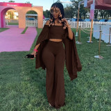 Women Autumn Off‑Shoulder Ruffle Trim Crop Top and Bell Bottom Pants Two‑Piece Set