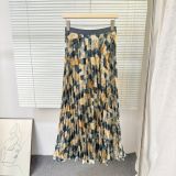 Women Summer Printed Pleated Midi Skirt