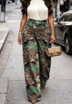 Women American Fake Two‑Piece Camo Print Wide‑Leg Denim Skort Women American Fake Two‑Piece Camo Print Wide‑Leg Denim Skort