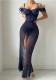 Women Sexy Slit See‑Through Lace Bodycon Maxi Dress Lingerie Two‑Piece Set