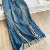 Women Summer Raw‑Edge Ripped Mermaid Denim Skirt