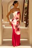 Women Sexy Printed Strapless Backless Mermaid Dress