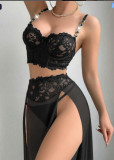 Women Summer Sexy Chain‑Decor Lace Lingerie Two‑Piece Set