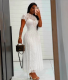 Women Autumn Round Neck Lace Short Sleeve Maxi Dress