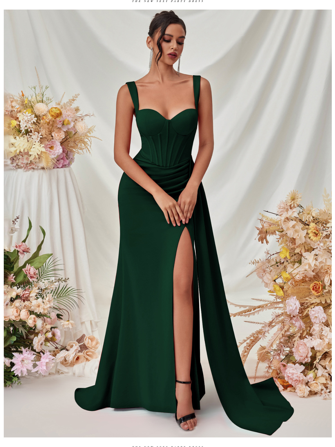 Slit Spaghetti Strap Bodycon Maxi Dress for Clubwear