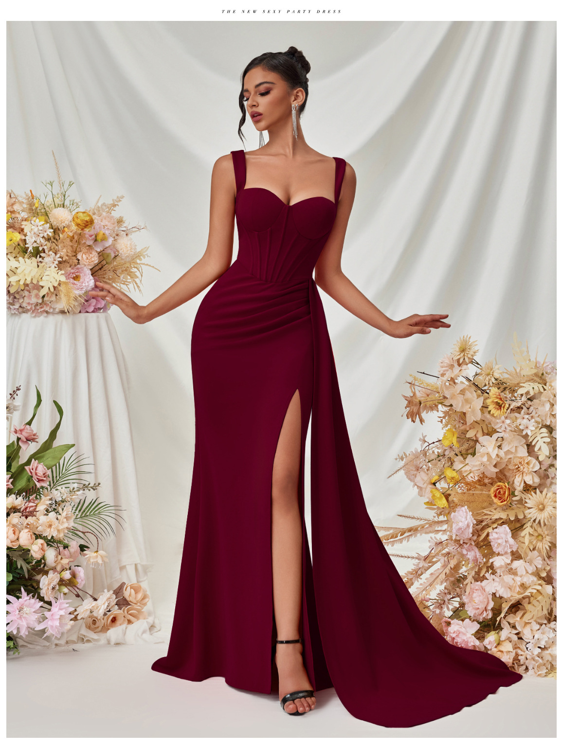 Slit Spaghetti Strap Bodycon Maxi Dress for Clubwear