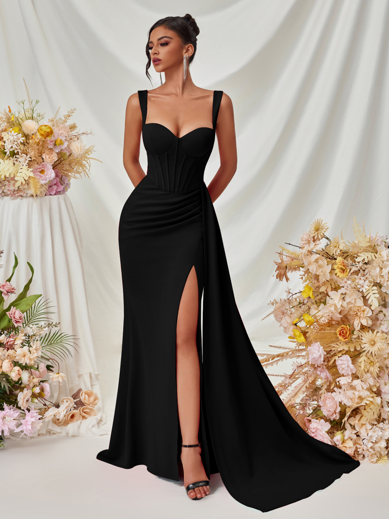 Slit Spaghetti Strap Bodycon Maxi Dress for Clubwear