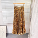 Women Summer Printed Pleated Midi Skirt