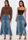 Women Summer Raw‑Edge Ripped Mermaid Denim Skirt