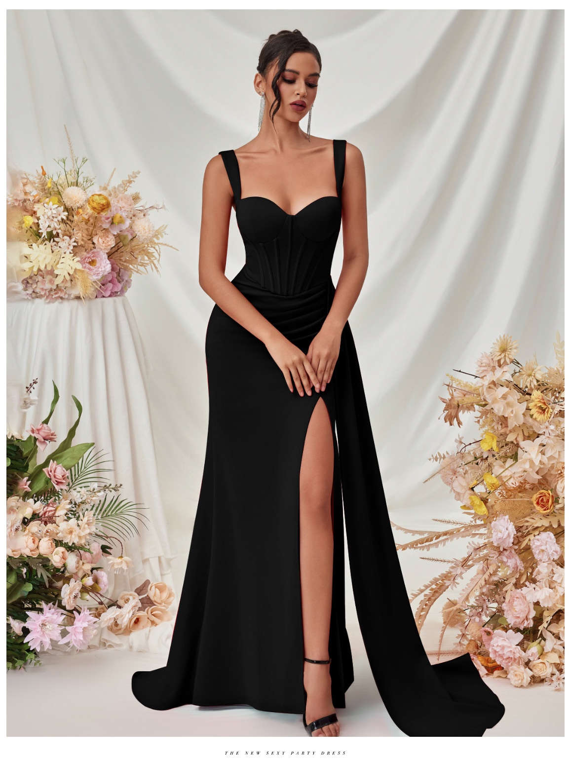 Slit Spaghetti Strap Bodycon Maxi Dress for Clubwear