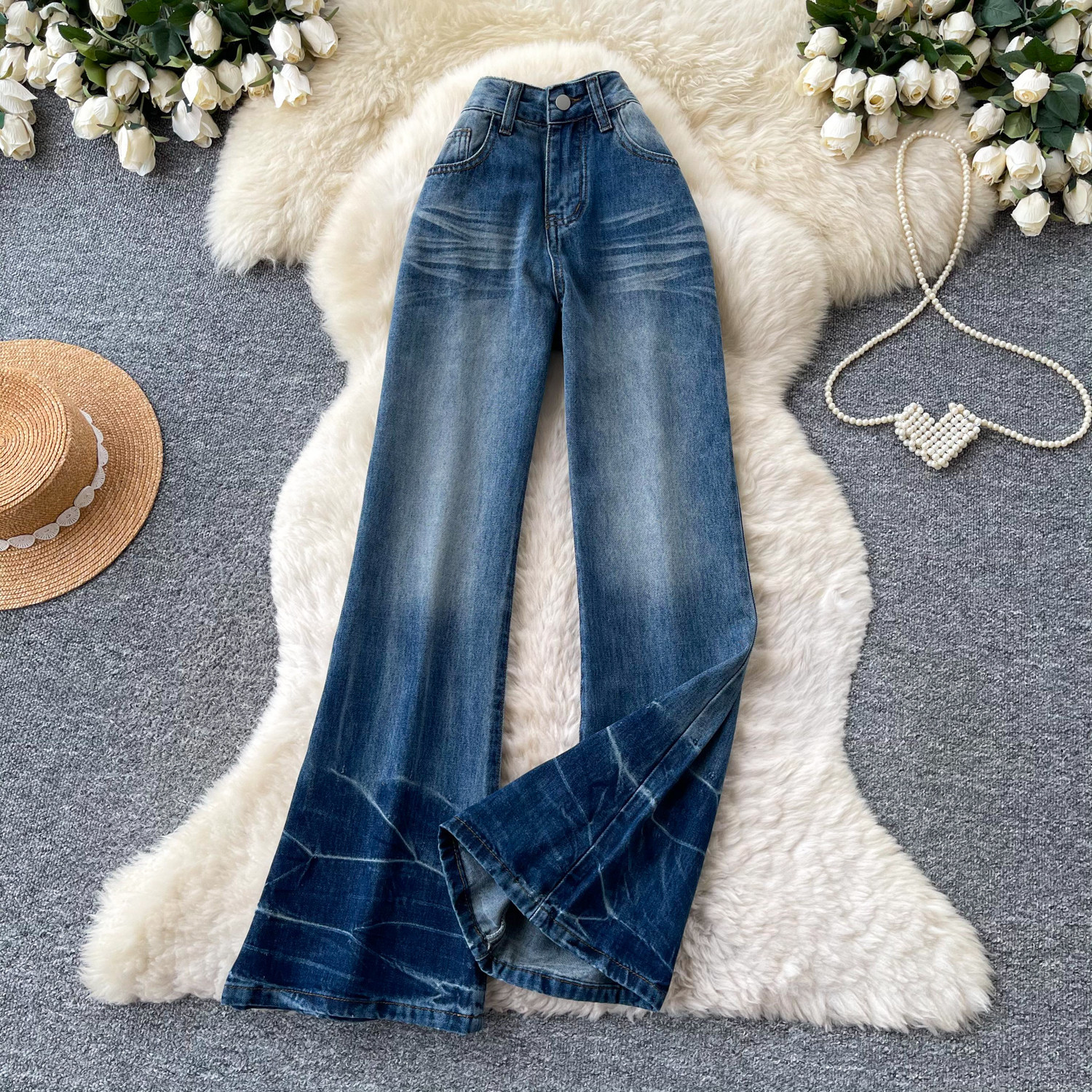 Bell Bottom Wide-Leg Denim Pants for Summer Streetwear