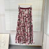Women Summer Printed Pleated Midi Skirt