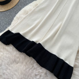 Women Summer Beaded Round Neck Sleeveless Color‑Block Knit French‑Style Dress
