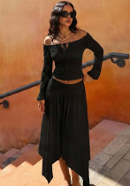 Women Autumn Casual Long Sleeve Tie‑Detail Top and Irregular Skirt Two‑Piece Set Women Autumn Casual Long Sleeve Tie‑Detail Top and Irregular Skirt Two‑Piece Set