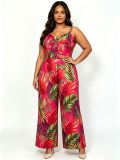 Plus Size Women V‑Neck Spaghetti Strap Printed Jumpsuit