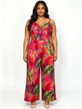 Plus Size Women V‑Neck Spaghetti Strap Printed Jumpsuit