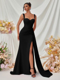 Women Sexy Slit Spaghetti Strap Bodycon Maxi Dress