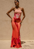 Women Sexy Printed Strapless Backless Mermaid Dress