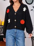 Women Halloween Pumpkin Hand‑Knitted Autumn Winter Casual Knit Sweater
