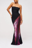 Women Sexy Printed Strapless Backless Mermaid Dress